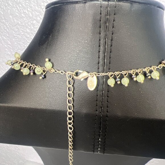 Bohemian Silver Tone Multicolor Bead Necklace Lia Sophia Green Yellow MOP Glass - Picture 2 of 7